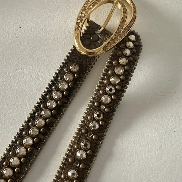 B.B. SIMON RHINESTONE LEATHER BELT EUC LARGE